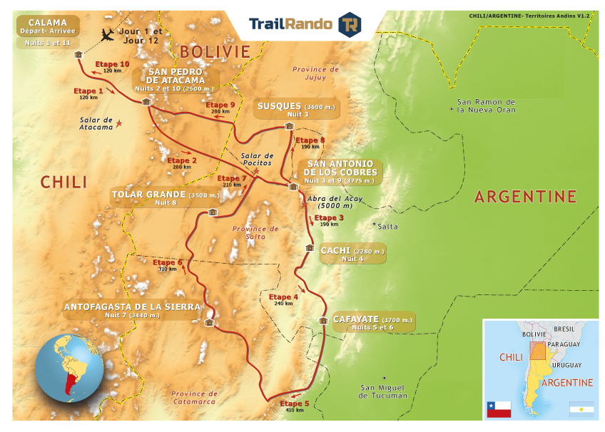 Carte tracé moto territoire andins - Argentine