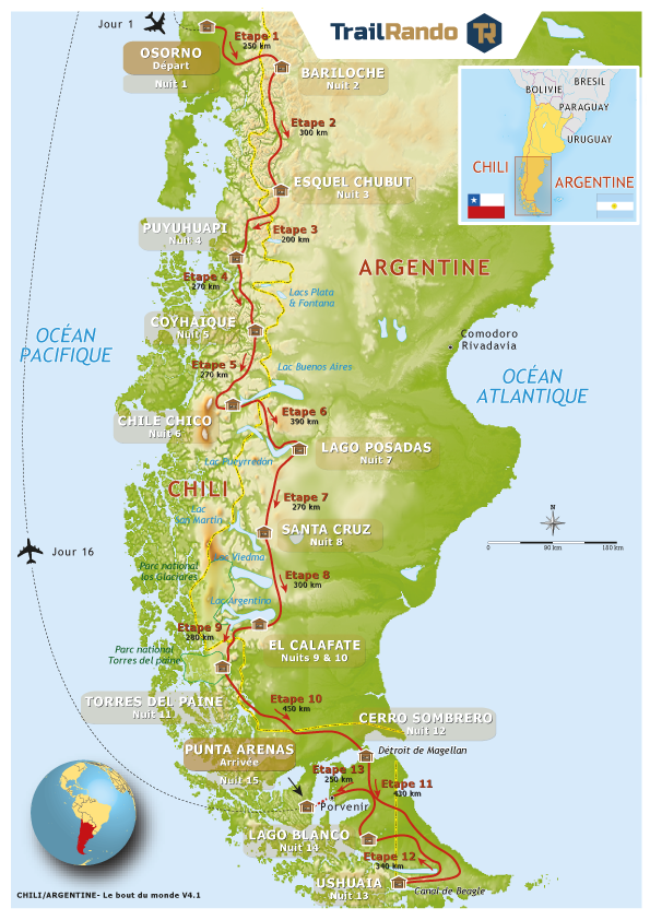 Carte du tracé Argentine - le bout du monde